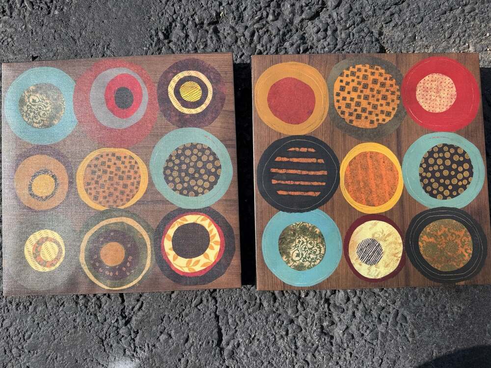 Set of 2 Retro Circle Pattern Canvas Wall Art Panels 12x12